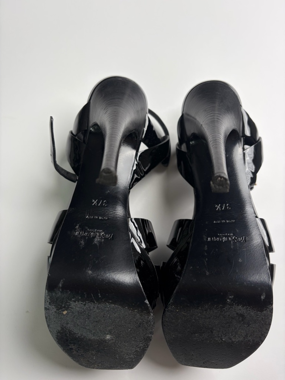 Saint Laurent Black Patent Leather T-Strap Platform Heels size 37 1/2 - Picture 6 of 6